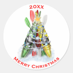 De Kajak Kerstboom gepersonaliseerd Ronde Sticker