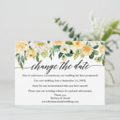 De kalligrafie verandert de Datum Gele Floral Kaar Save The Date (Staand voorkant)