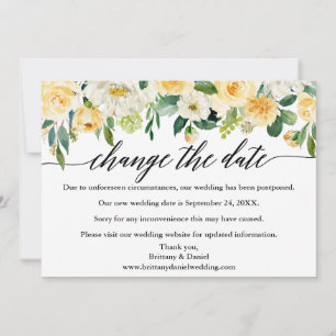 De kalligrafie verandert de Datum Gele Floral Kaar Save The Date