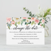 De kalligrafie verandert de Datum roze Floral Kaar Save The Date (Staand voorkant)