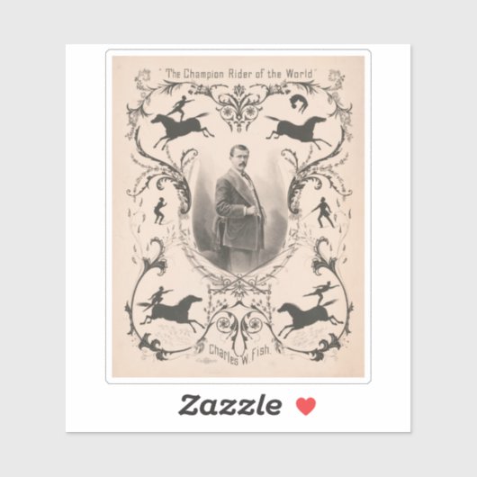 De kampioen rijder van de wereld, Charles W. Fish. Sticker (Vel)