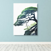 De kansen trotseren: Bonsai Tree on the Cliff Canvas Afdruk (Insitu (Houten vloer))