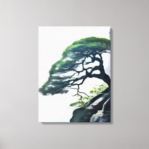 De kansen trotseren: Bonsai Tree on the Cliff Canvas Afdruk