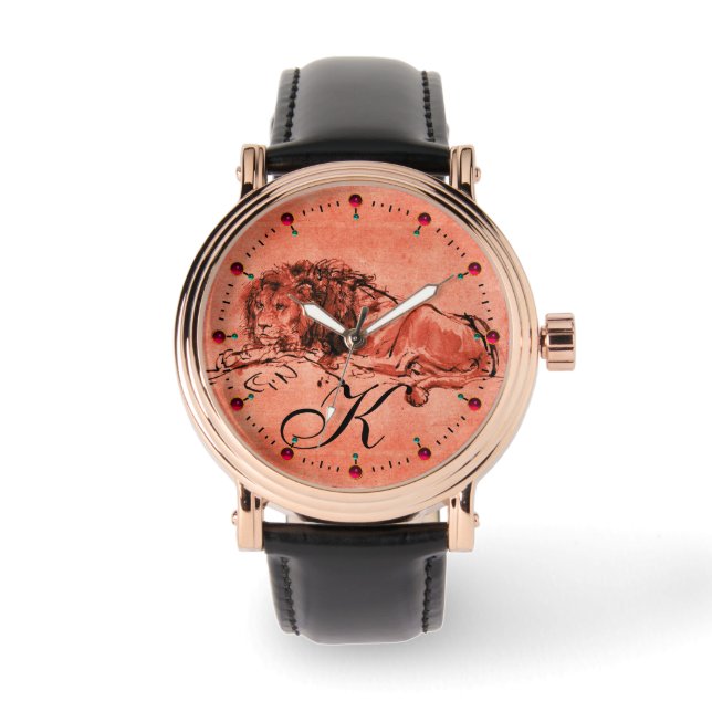 DE KAP LEEUW LIGGEND,Antiek Rode Monogram Horloge (Voorkant)