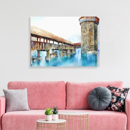 De Kapelbrug in Luzern (Zwitserland) Canvas Afdruk (Insitu (Woonkamer))