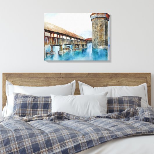 De Kapelbrug in Luzern (Zwitserland) Canvas Afdruk (Insitu (Slaapkamer))