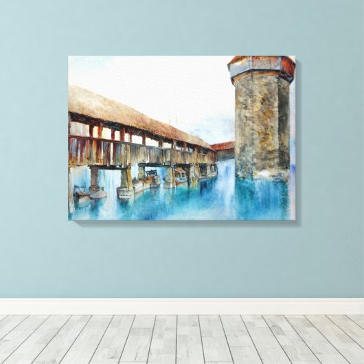 De Kapelbrug in Luzern (Zwitserland) Canvas Afdruk (Insitu (Houten vloer))