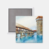 De Kapellbrucke, fijn kunstschilderij, Magneet (Voorkant / Achterkant)