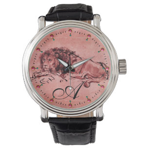 DE KAPITEIN LION LYING DOWN, Antiek rood roze mono Horloge