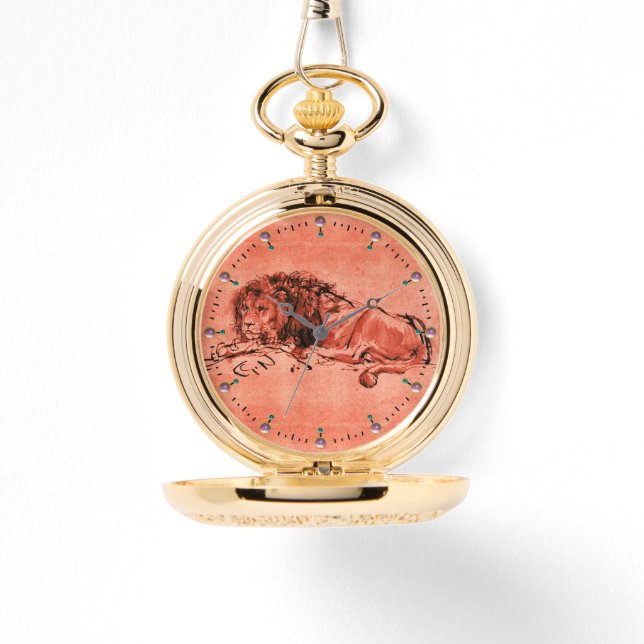 DE KAPITEIN LION LYING DOWN, Antiek Rood, zwart Horloge (Voorkant)