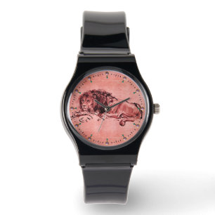 DE KAPITEIN LION LYING DOWN, Antiek roze rood Horloge