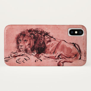 DE KAPITEIN LION LYING DOWN, Antiek roze, zwart iPhone X Hoesje