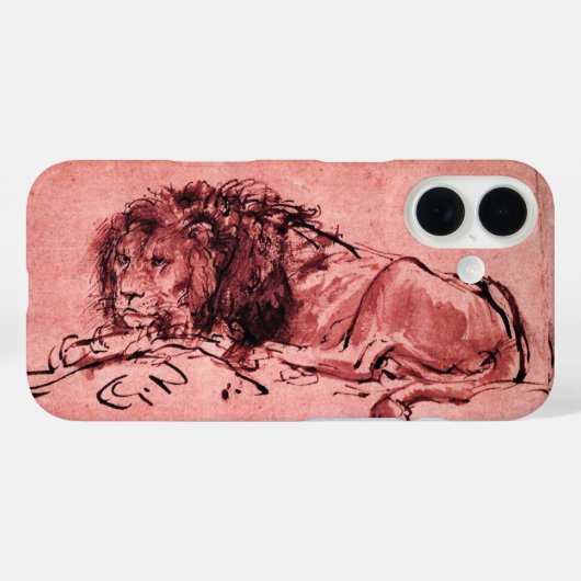 DE KAPITEIN LION LYING DOWN, Antiek roze, zwart Case-Mate iPhone Case (Achterkant (horizontaal))