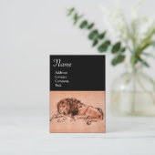 DE KAPITEIN LION LYING DOWN MONOGRAM, Roze zwart Visitekaartje (Staand voorkant)