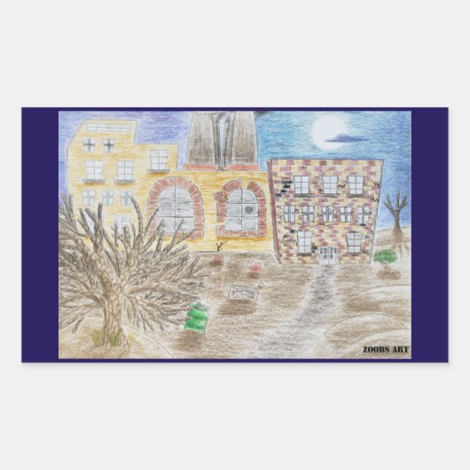 De kapotte fabriek van gedoemde machines rechthoekige sticker (Voorkant)