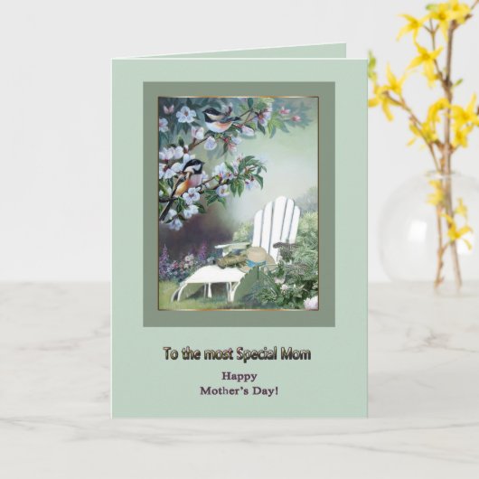 De kar van het moederdag met Chickadees Kaart (Gele Bloem)