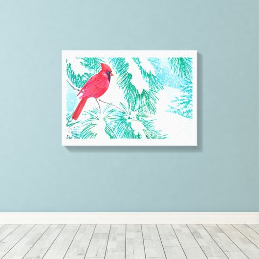 De kardinaal - canvas afdruk (Insitu (Houten vloer))