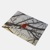 De kardinaal in de welkomstdeur van de ochtend deurmat (Schuin)