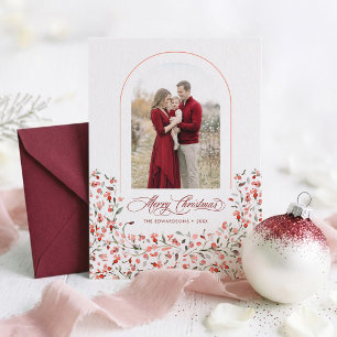 De Karmozijnbes Boog Elegante Kerst Foto Feestdagenkaart