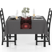 De karmozijnrode sprankelende bloemenkunst in het  korte tafelloper