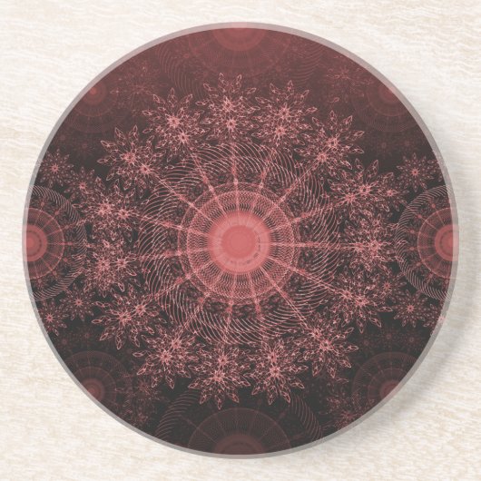 De karmozijnrode sprankelende bloemenkunst in het  zandsteen onderzetter (Voorkant)