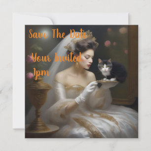 De kat bruid olieverf, save the date