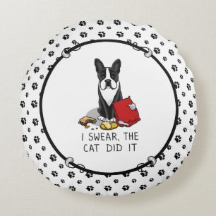 De kat deed het Boston Terrier Dog (zwart). Rond Kussen