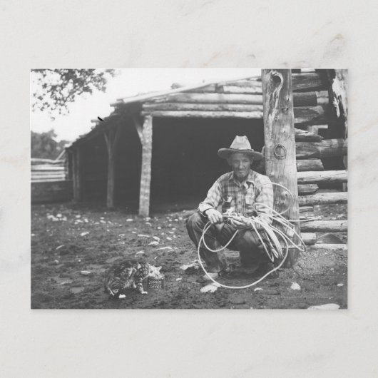 De kat die uit een koffie eten kan briefkaart (Voorkant)