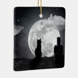 De kat droomt van de maan keramisch ornament