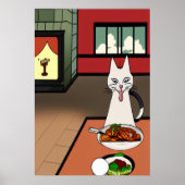 De kat eet mysterie vlees | AI Art Poster (Voorkant)