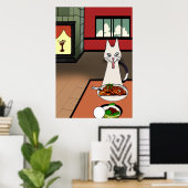 De kat eet mysterie vlees | AI Art Poster (Thuiskantoor)