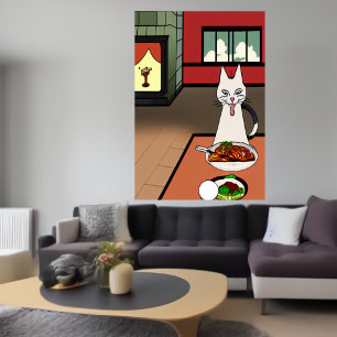 De kat eet mysterie vlees   AI Art Poster