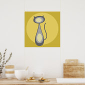 De kat en de maan in  goud poster (Keuken)