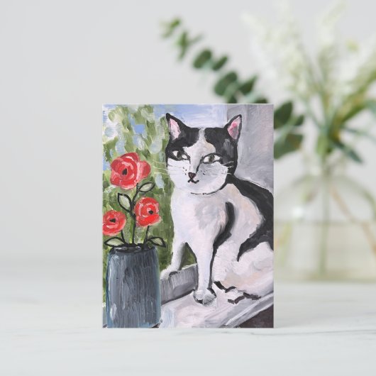 De kat en de papavers briefkaart (Staand voorkant)