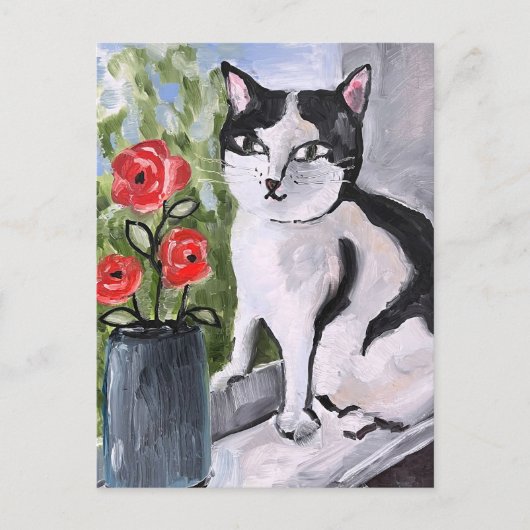 De kat en de papavers briefkaart (Voorkant)
