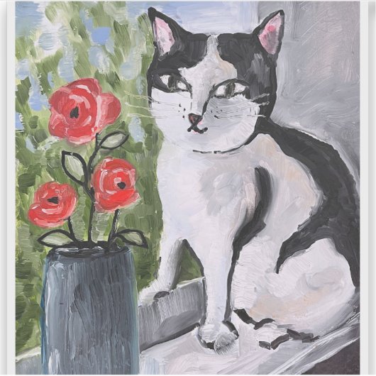 De kat en de papavers sticker (Voorkant)