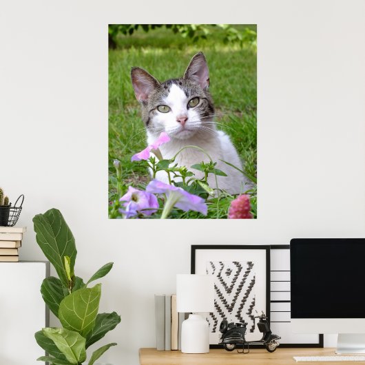 De kat en de petunia blazen poster (Thuiskantoor)
