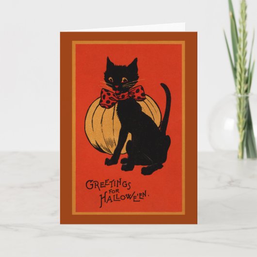 De Kat en de Pompoen van Halloween Kaart (Voorkant)