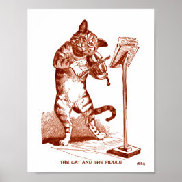 De kat en de viool antieke tekening 1884 kopie poster