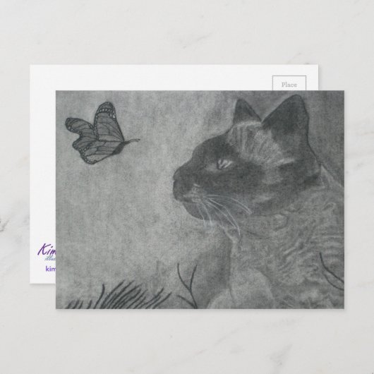 De kat en de vlinder briefkaart (Voorkant / Achterkant)