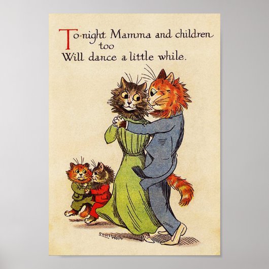 De Kat en het Kitten dansen, Louis Wain Poster (Voorkant)