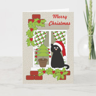 De Kat en het Venster van Kerstmis Feestdagen Kaart