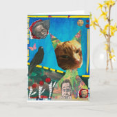 De kat en het Wenskaart Kaart (Gele Bloem)