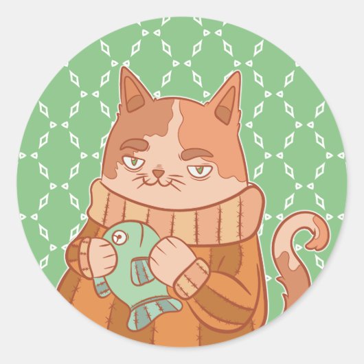 De Kat en Vis Ronde Sticker (Voorkant)