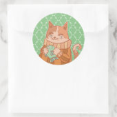 De Kat en Vis Ronde Sticker (Tas)