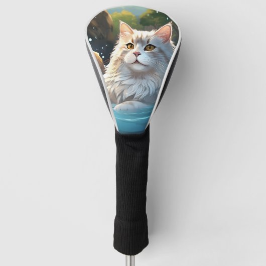 De kat geniet van een hete bron : Golf Head Hoesje Golfheadcover (Voorkant)