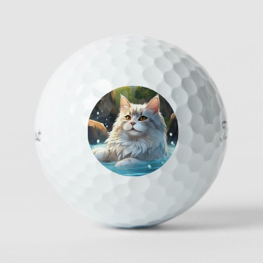 De kat geniet van een hete lente: golfbal golfballen (Voorkant)