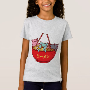 De Kat Grappige Schattige Japanse Ramen van Anime T-shirt