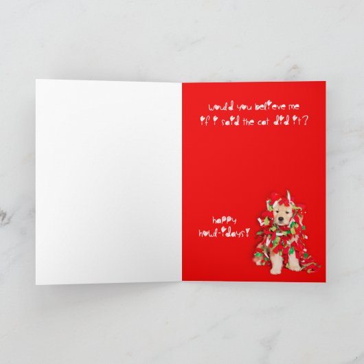 De kat heeft het gedaan Golden Retriever puppy Feestdagen Kaart (Binnen)