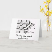 De kat helpt met het kruiswoord - Funny Cat Kaart (Gele Bloem)